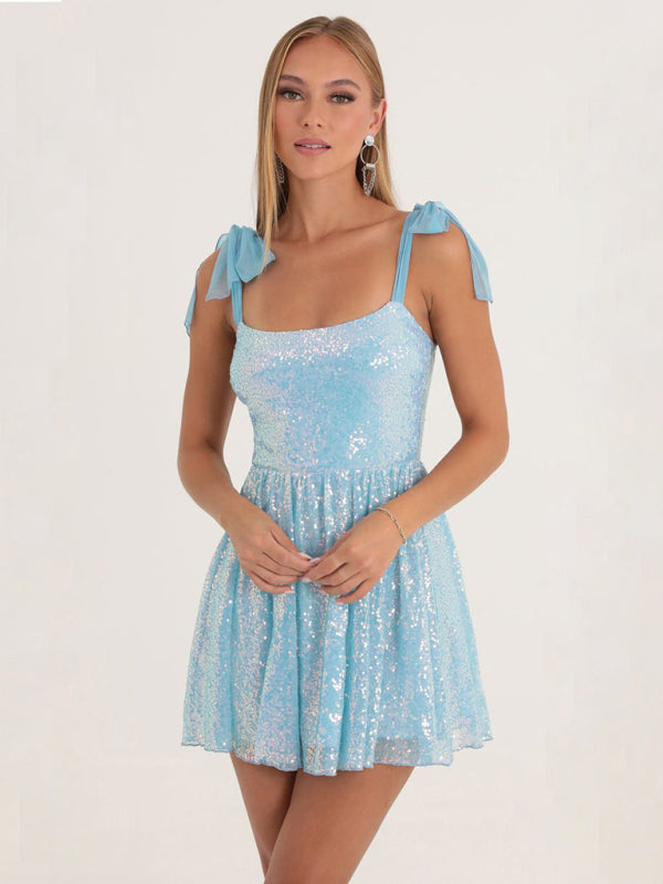 Sexy sequined dress with suspenders
