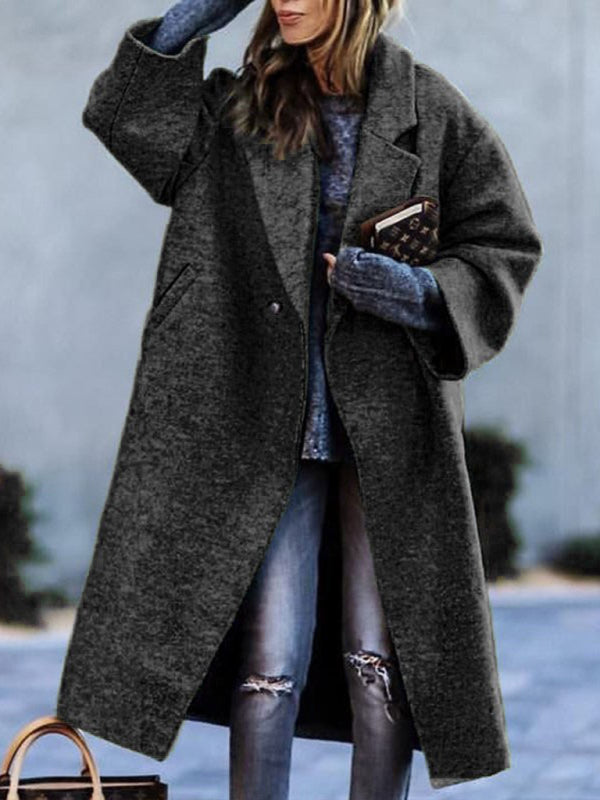 Women's new temperament commuting beltless lapel loose woolen jacket