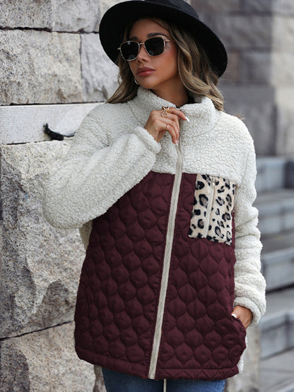 Women's Plush Quilted Zip Stand Collar Jacket