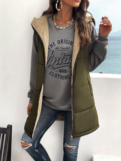 Women's new solid color winter loose commuting mid-length hooded cotton coat