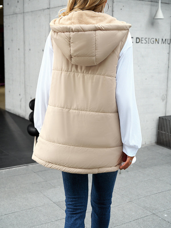 Women's new solid color winter loose commuting mid-length hooded cotton coat