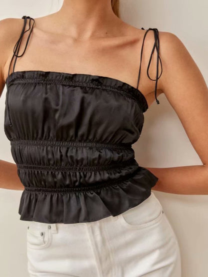 French retro elastic waist silk satin texture sling wrap chest vest