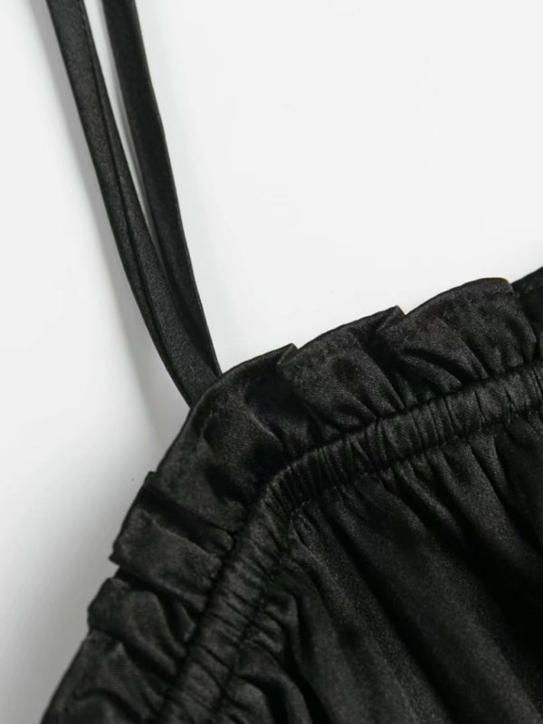 French retro elastic waist silk satin texture sling wrap chest vest