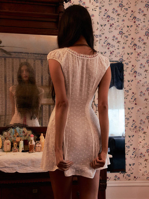 Women's Bow Tie Lace Square Neck Dress
