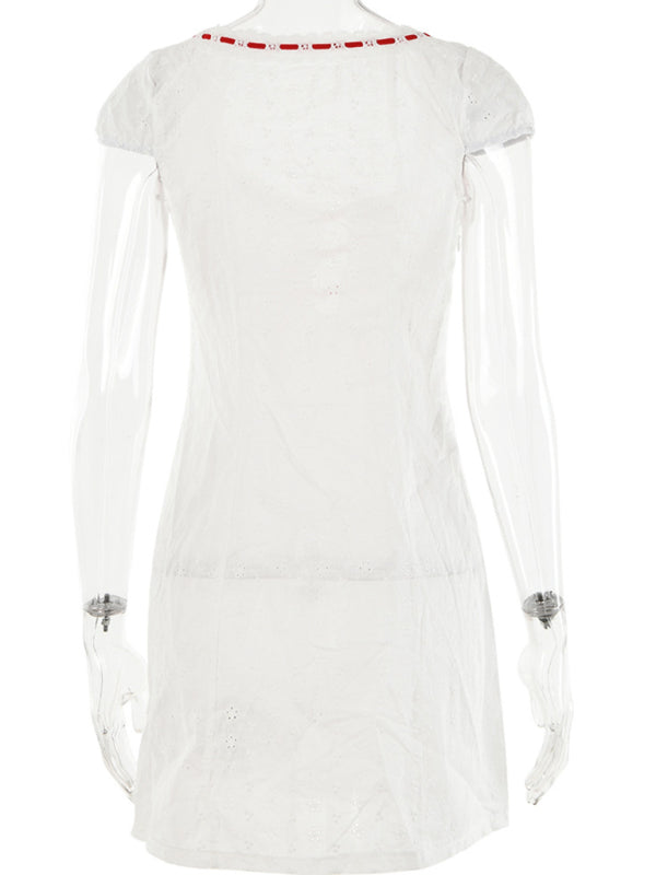 Women's Bow Tie Lace Square Neck Dress