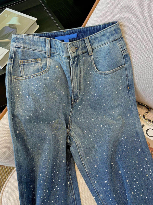New style high waist jeans with rhinestones