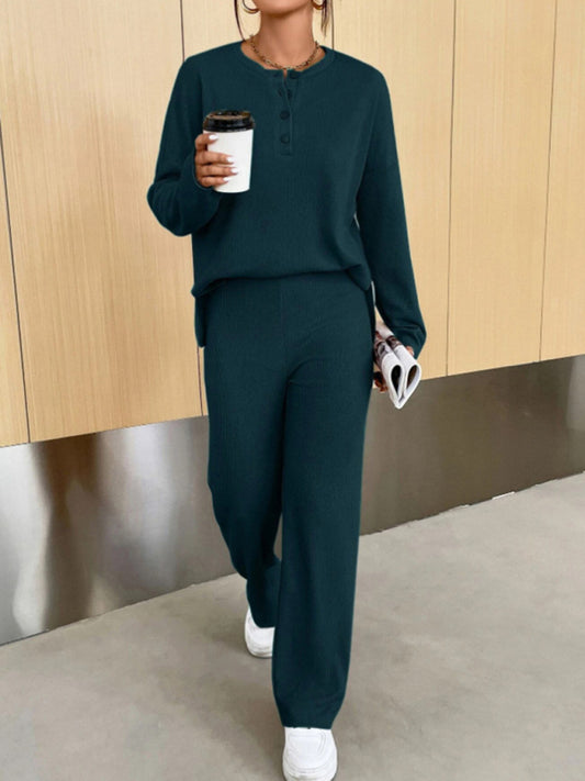 Women's casual round neck pullover sweatshirt and trousers two-piece set