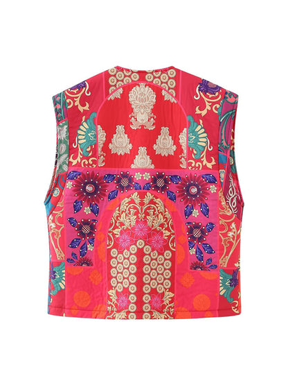 New floral print sleeveless cardigan vest top