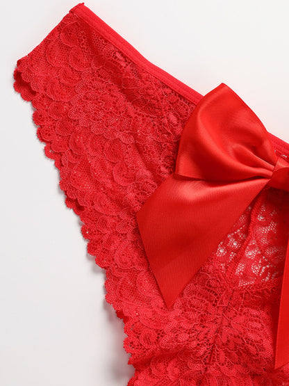 New Christmas outfit sexy bow breathable lace low waist panties