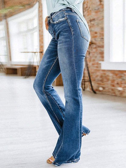 Women's New Casual Fashion Slim High Waist Slightly Flared Denim Trousers
