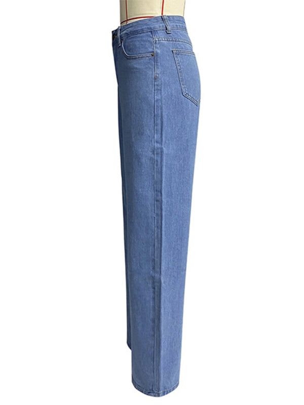 Women's high waist wide leg pants street style washed jeans