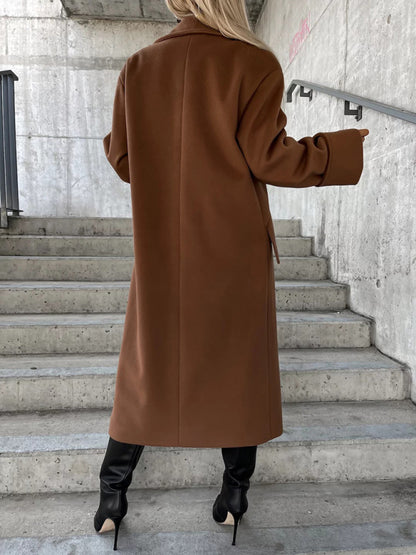 Women's new long-sleeved suit collar double-breasted woolen coat top