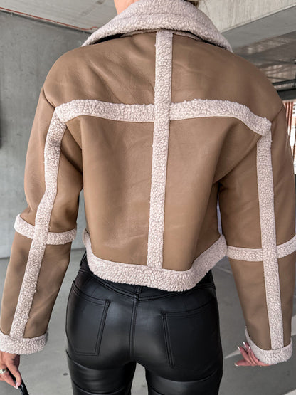 Women's new long-sleeved lapel furry blouse