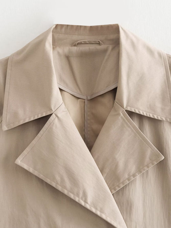 Women's New Slim Long Sleeve Short Casual Windbreaker Double Breasted Jacket
