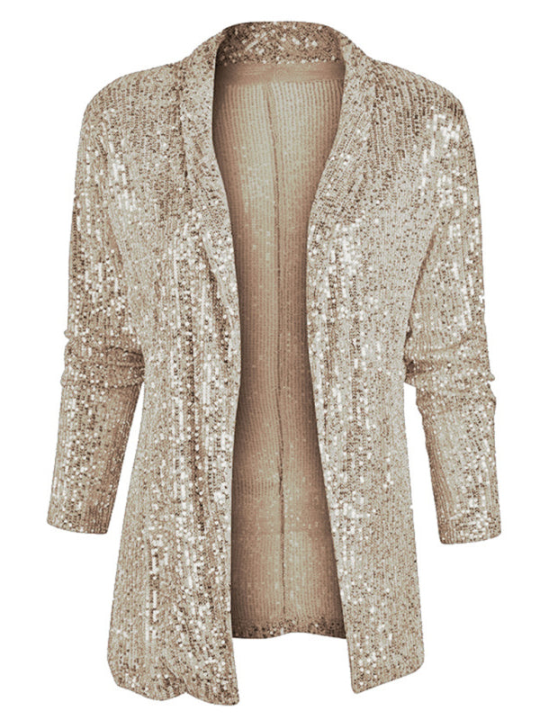 Women's sequined long-sleeved mid-length lapel blazer