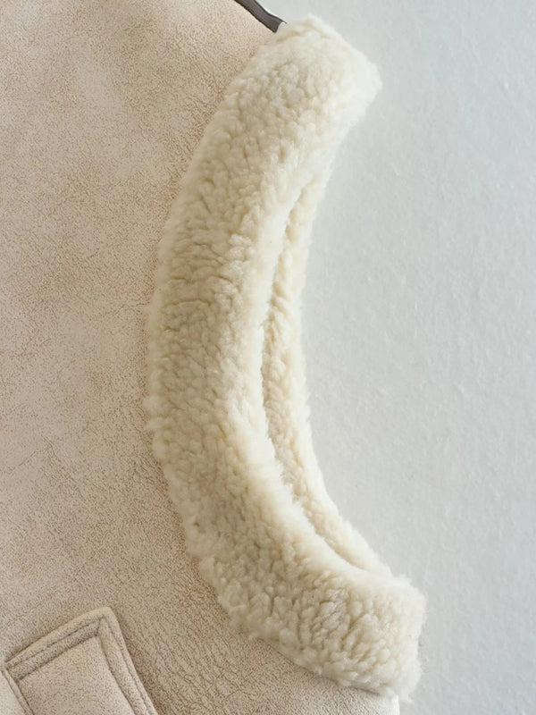 Women's warm loose fleece stitching sleeveless cotton vest