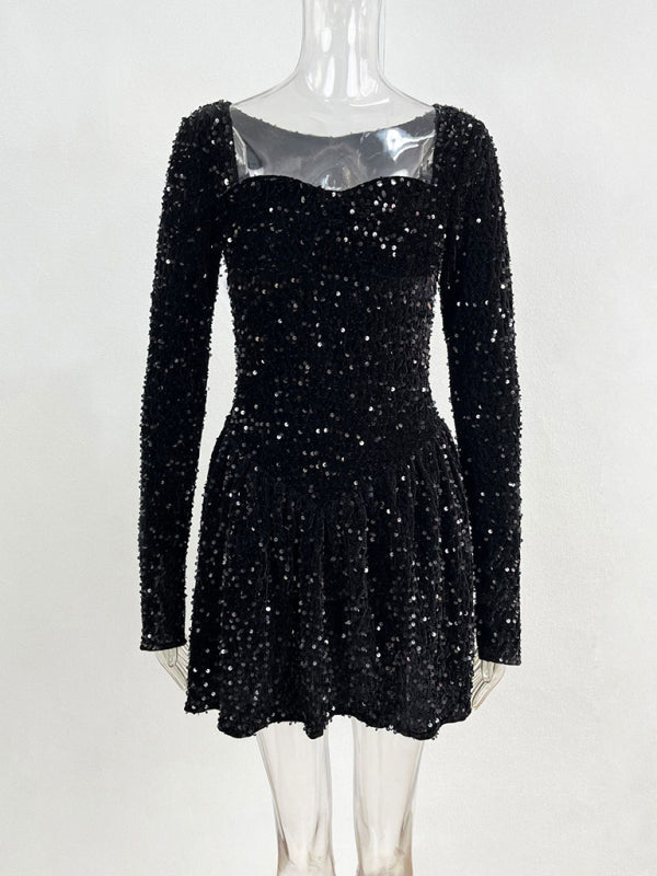 Women's new fashion sexy sequined long-sleeved dress