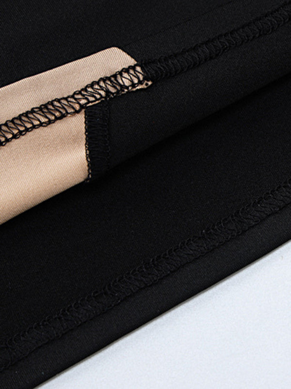 Spliced hollow round neck long-sleeved slim dress