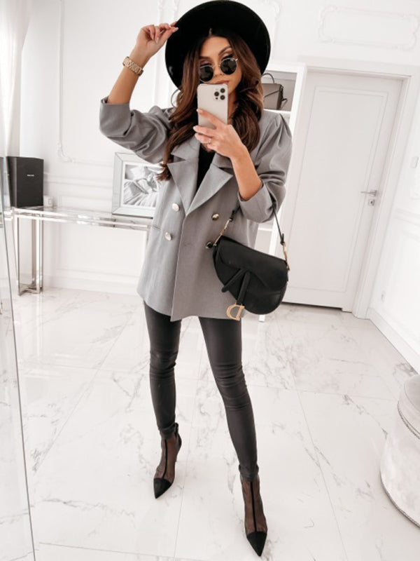 Women's new casual jacket double breasted solid color suit