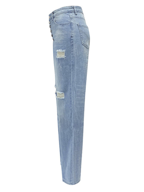Women's button-down low-rise loose slimming straight jeans