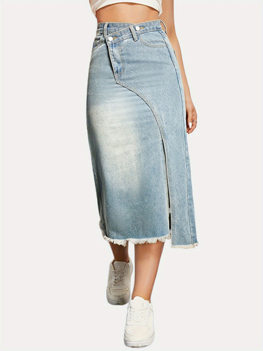 Women's button slit high waist denim skirt