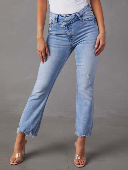 Women's new style simple ripped light color casual jeans