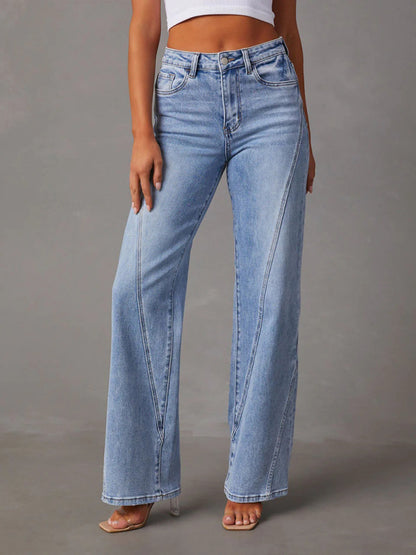 New style comfortable casual loose spliced wide leg women's jeans