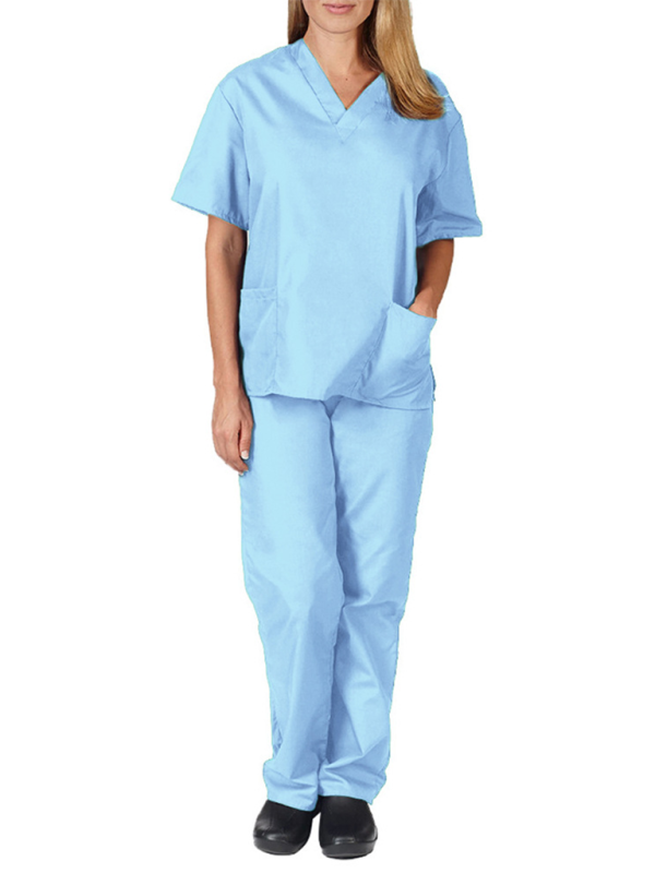 Doctor Surgeon Nurse work clothes elastic Quick-drying suit (Sky Blue Azure)