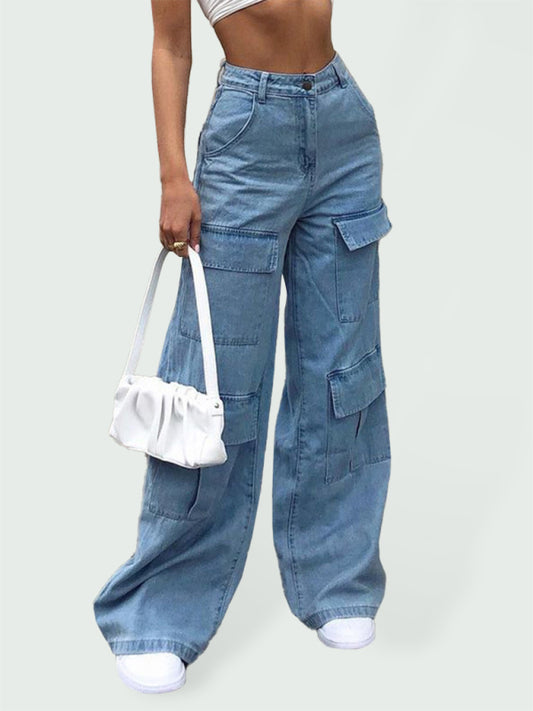 Women's Denim Multi Pocket Loose Casual Cargo Pants