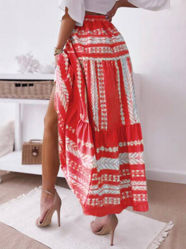 Women's Ethnic Style Irregular Stripe Printed Skirt