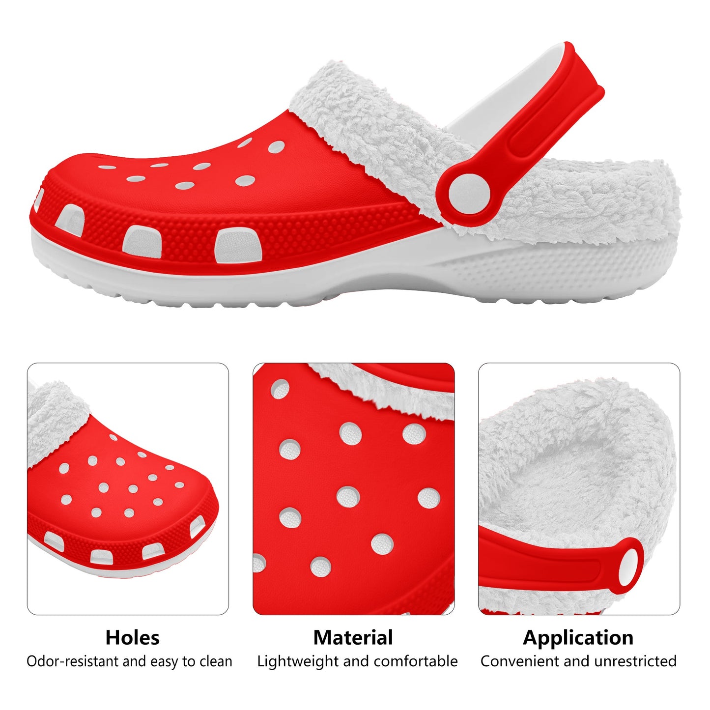 Adults White Fur Interior Clogs (Red)