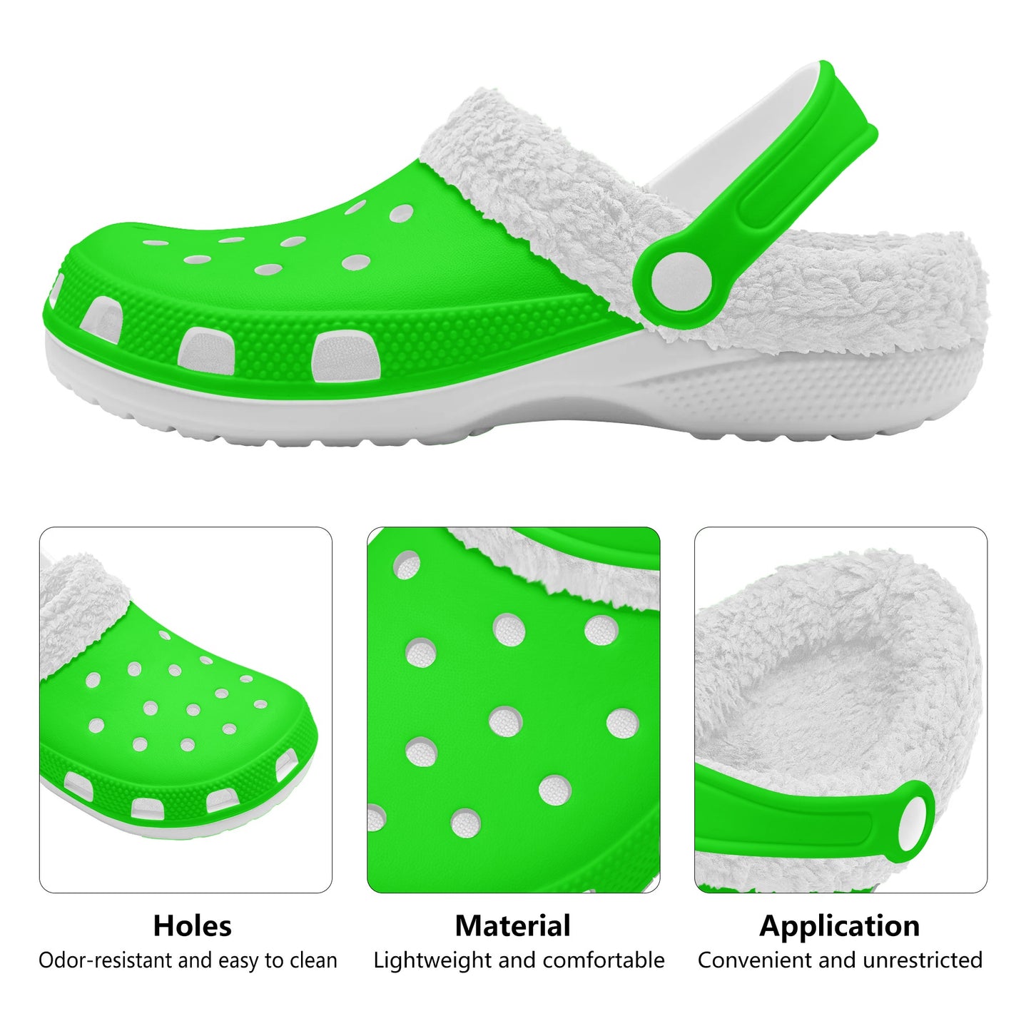 Adults White Fur Interior Clogs (Lime)