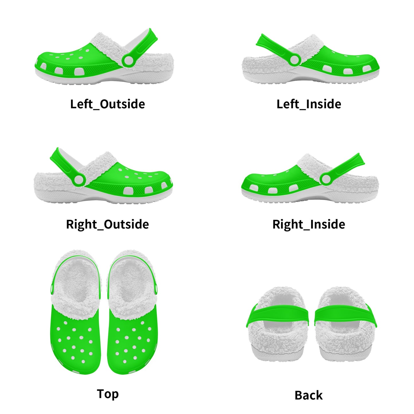 Adults White Fur Interior Clogs (Lime)