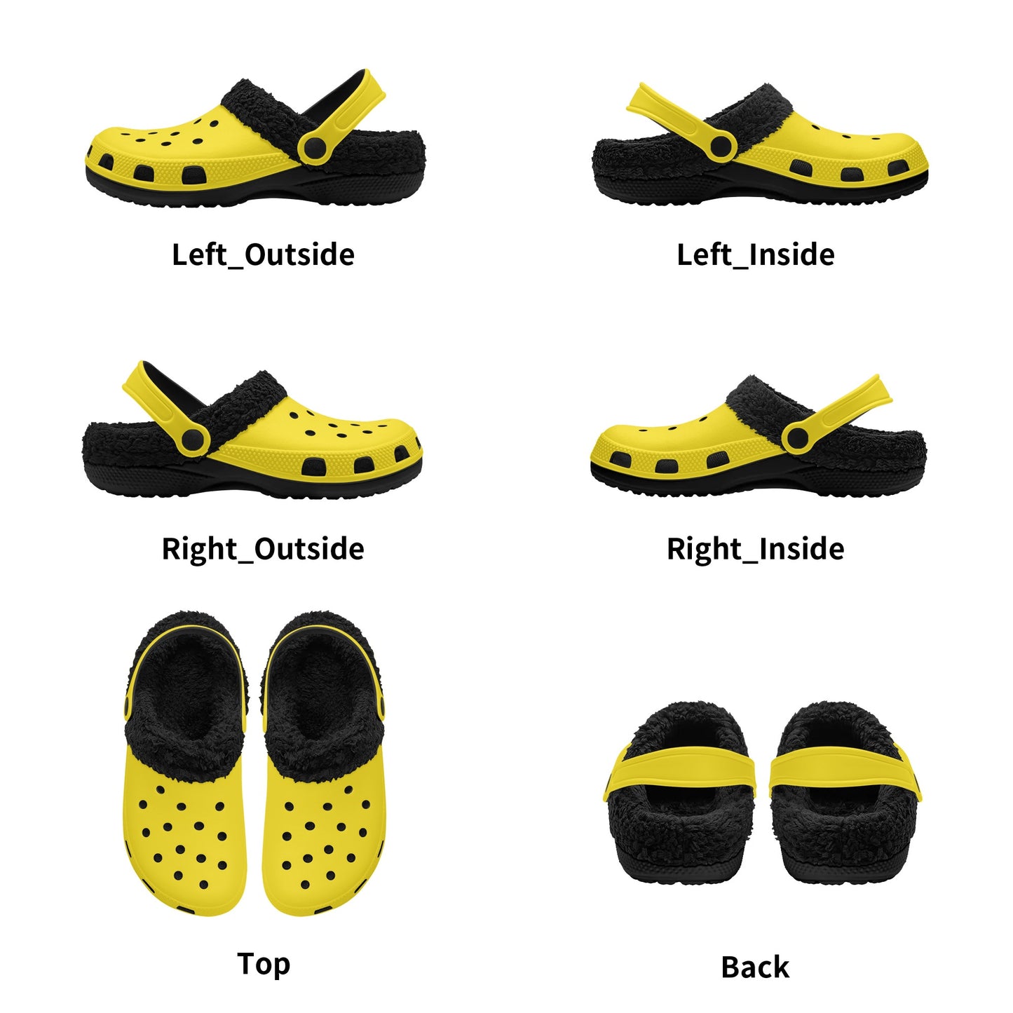 Adults Black Fur Interior Clogs (Yellow)