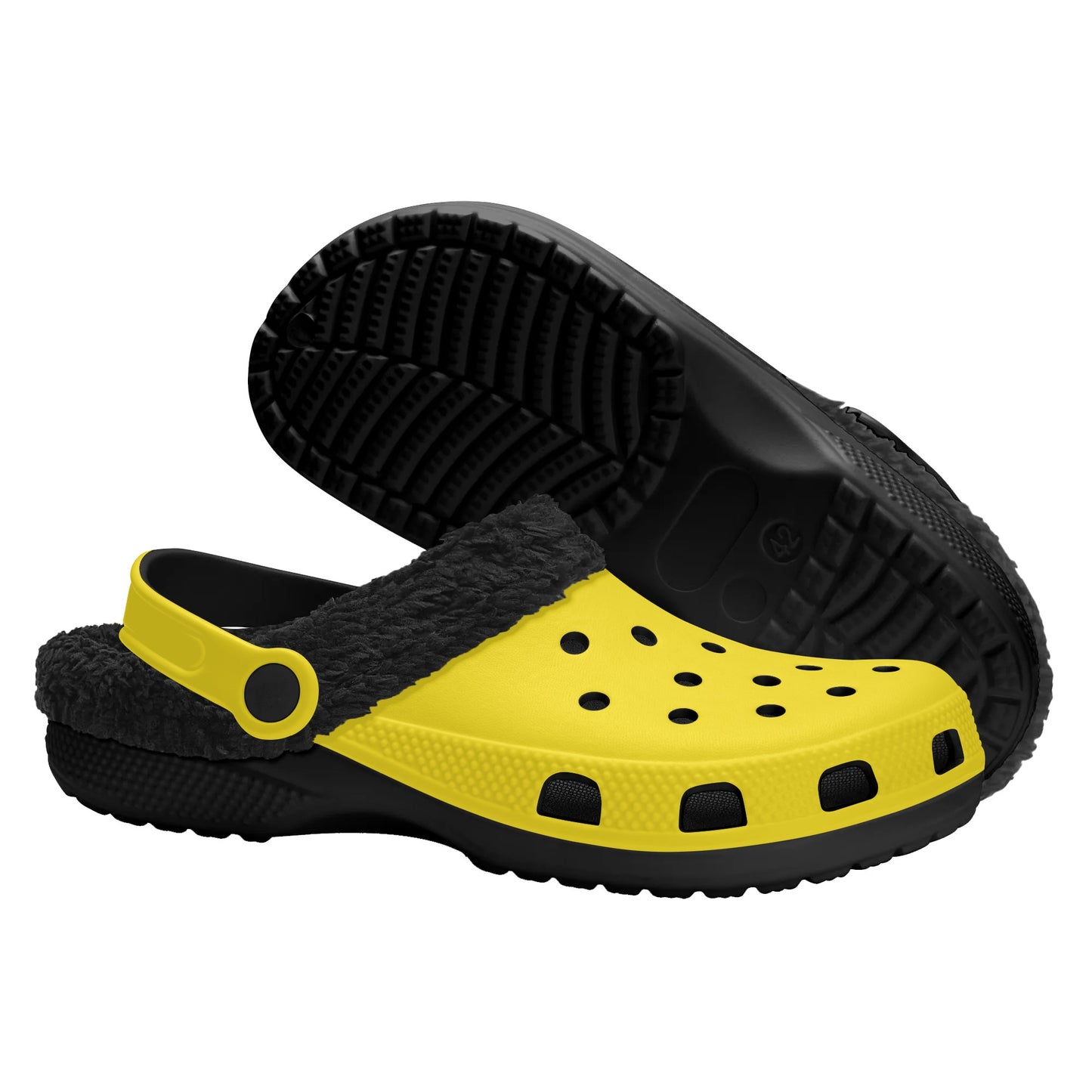Adults Black Fur Interior Clogs (Yellow)