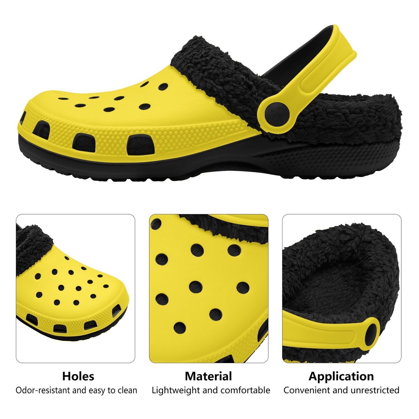 Adults Black Fur Interior Clogs (Yellow)