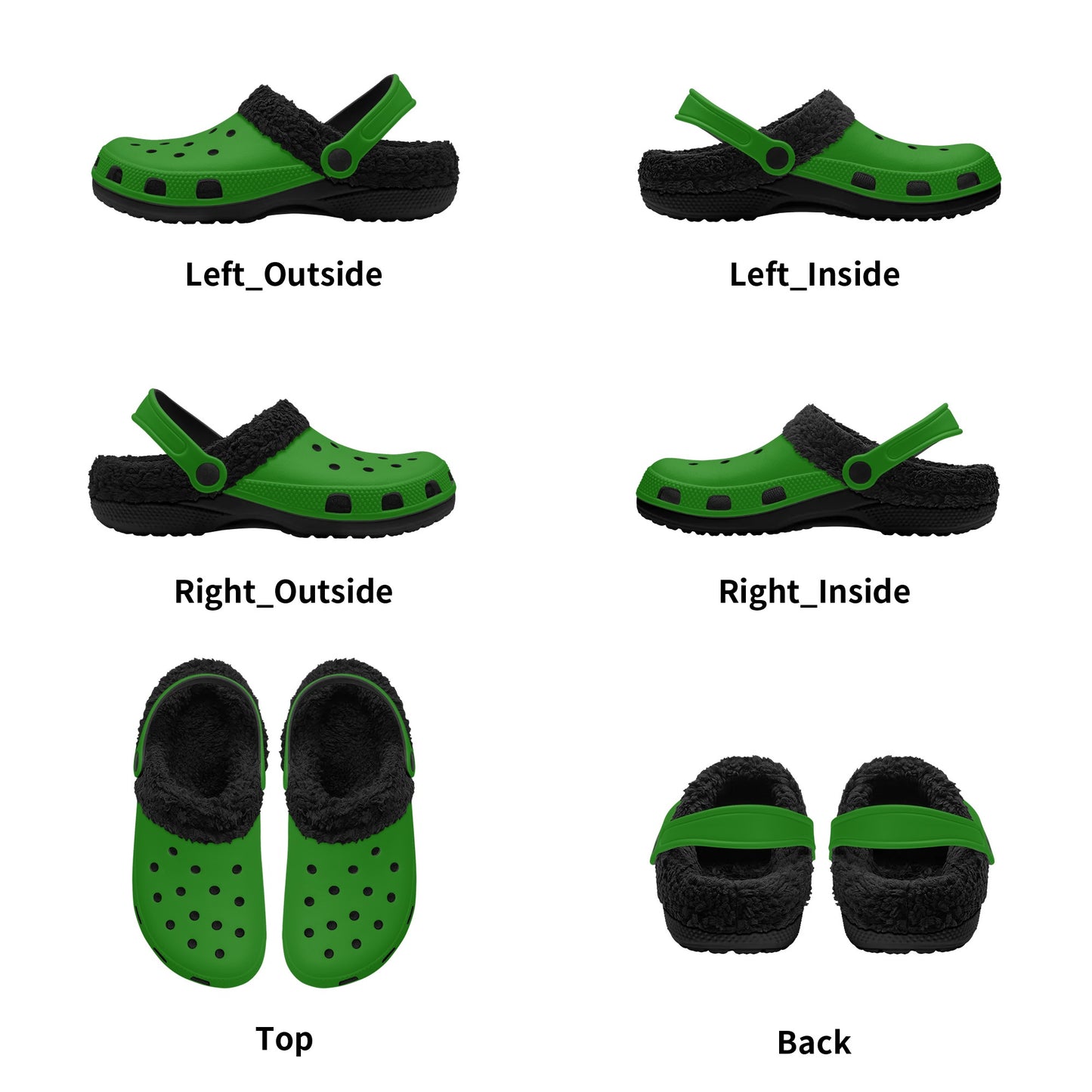 Adults Black Fur Interior Clogs (Green)