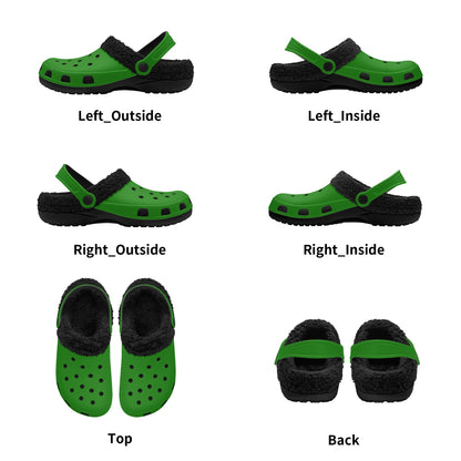 Adults Black Fur Interior Clogs (Green)