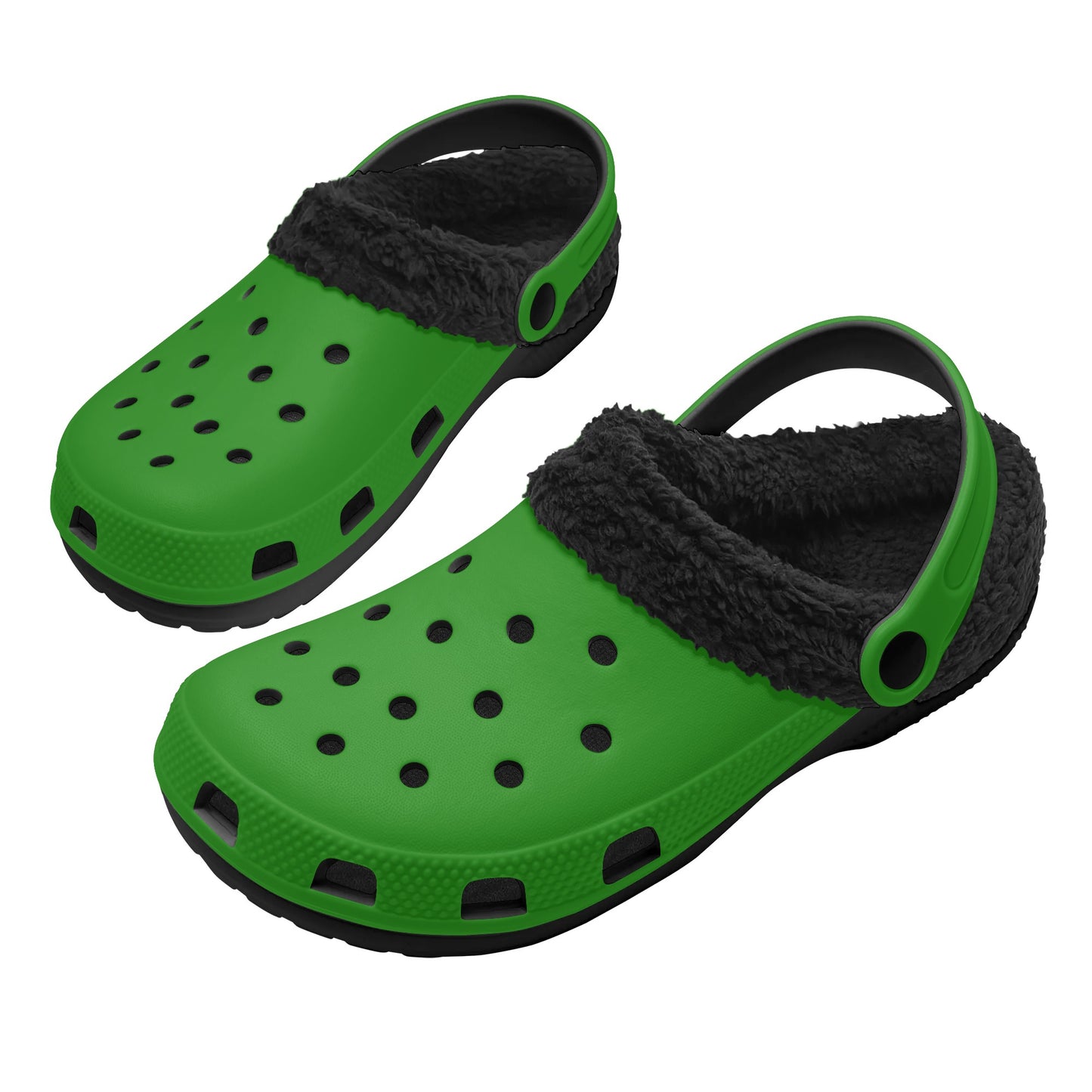 Adults Black Fur Interior Clogs (Green)