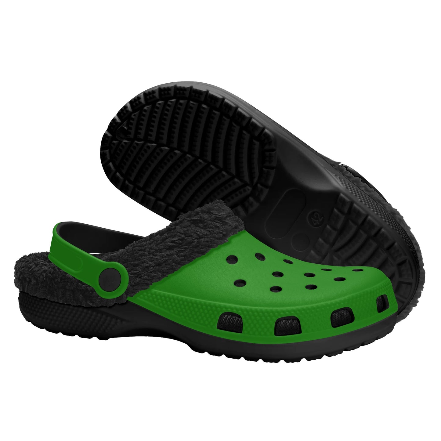 Adults Black Fur Interior Clogs (Green)