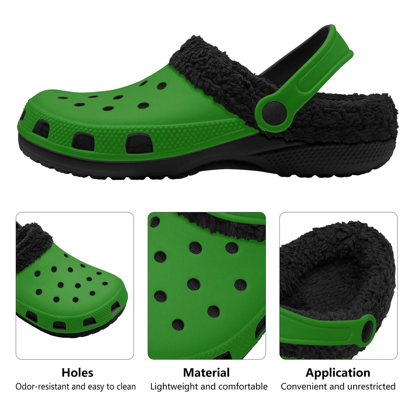 Adults Black Fur Interior Clogs (Green)