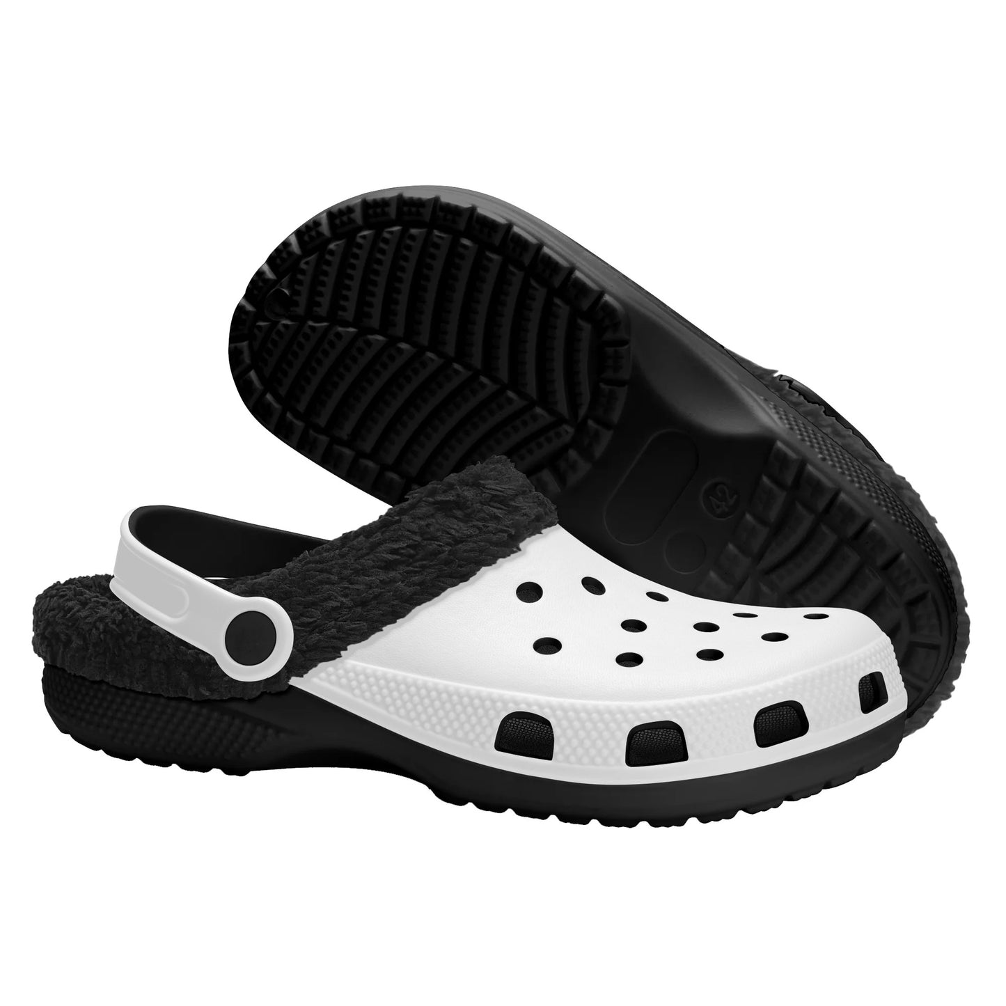 Adults Black Fur Interior Clogs (White)
