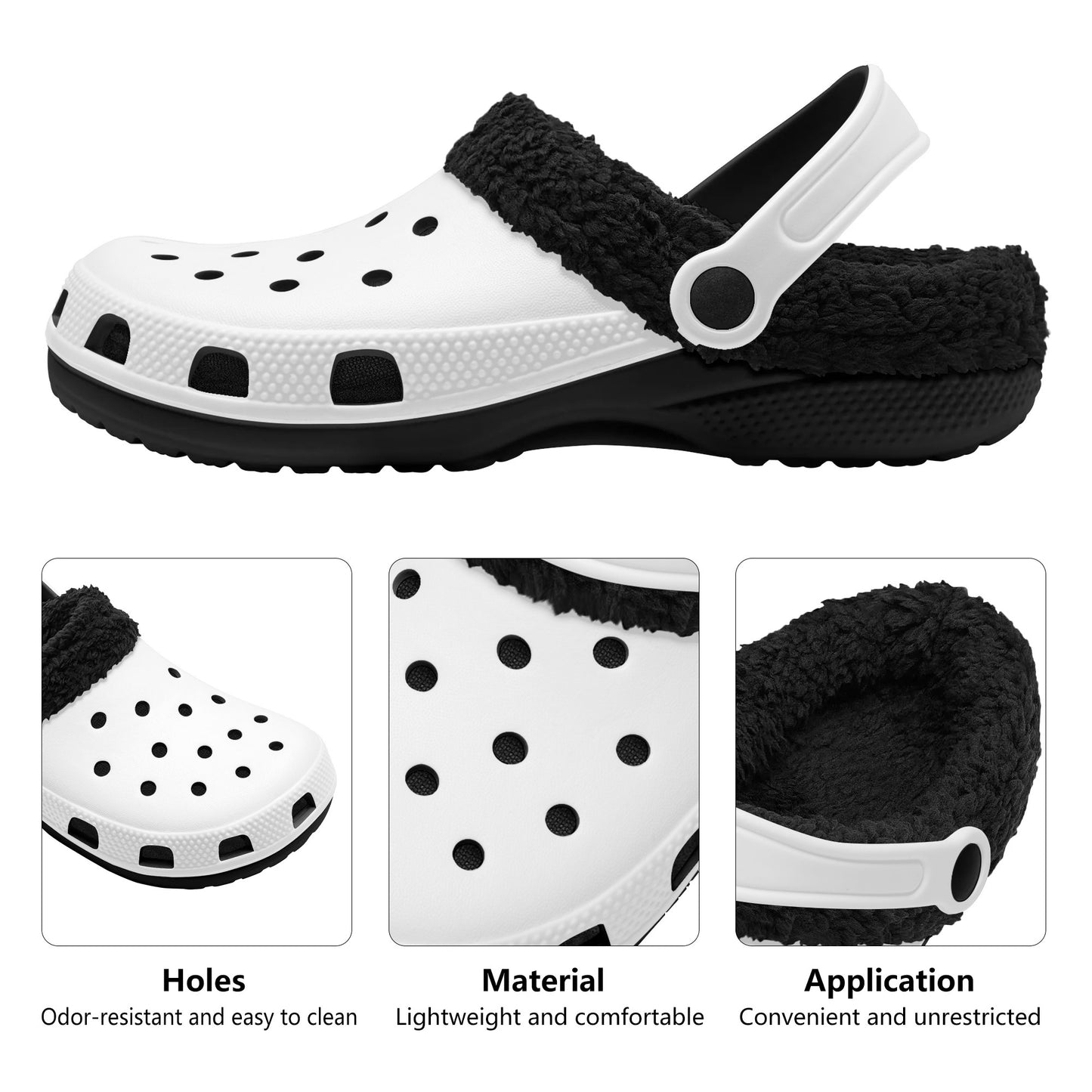 Adults Black Fur Interior Clogs (White)