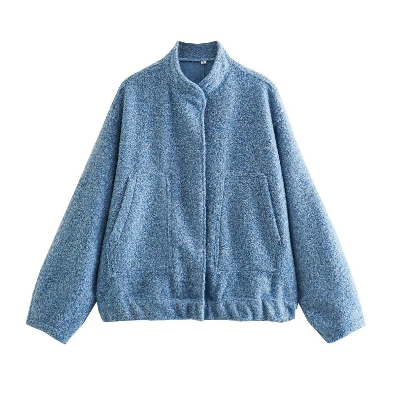 Loose casual jacket street stand collar concealed button jacket