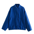 Loose casual jacket street stand collar concealed button jacket