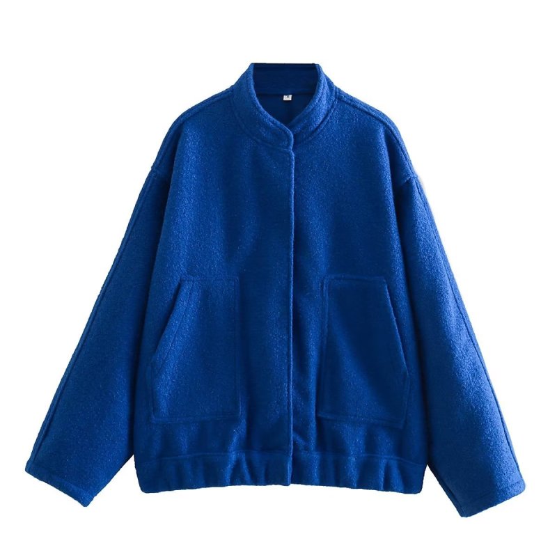 Loose casual jacket street stand collar concealed button jacket