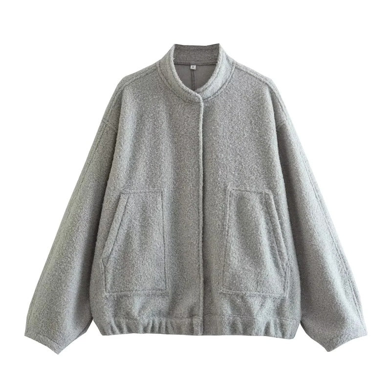 Loose casual jacket street stand collar concealed button jacket