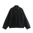 Loose casual jacket street stand collar concealed button jacket