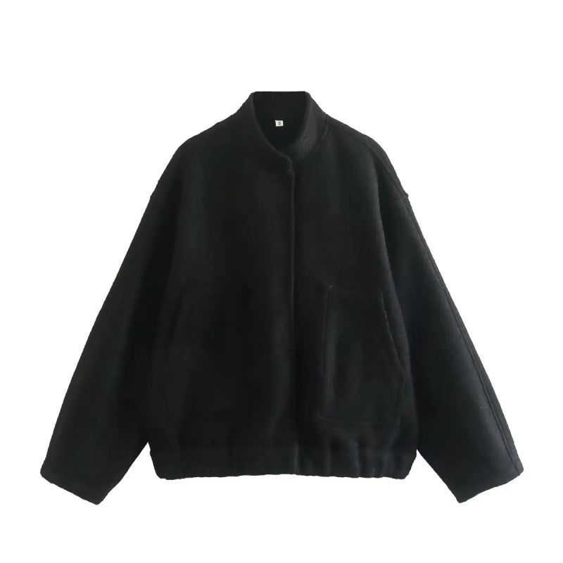 Loose casual jacket street stand collar concealed button jacket