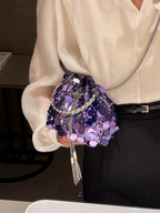 Metal tassel sequin evening bag hand-held crossbody bucket lipstick bag